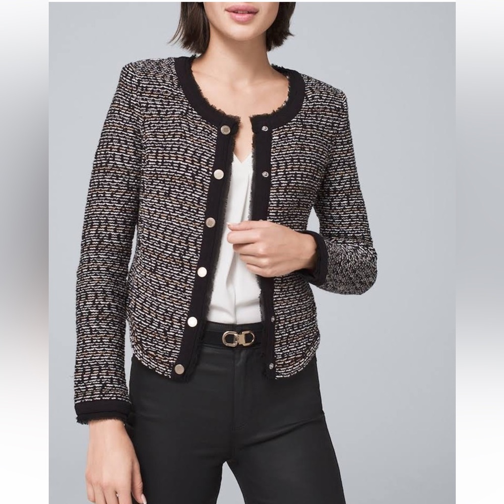 White House Black Market WHBM Grandmillennial Tweed Stretch Sweater Blazer Large